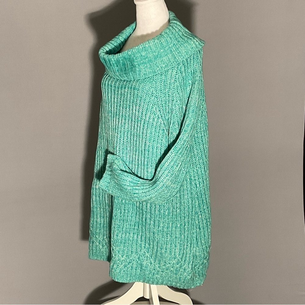 Coldwater Creek Plus Size 1X Green Cotton Blend Cowl Neck Tunic Sweater - Picture 13 of 16